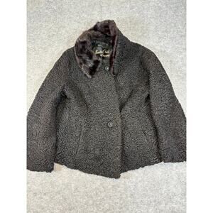 VINTAGE Marshall Field & Company Coat Womens Medium Black Persian Lamb Mink Fur